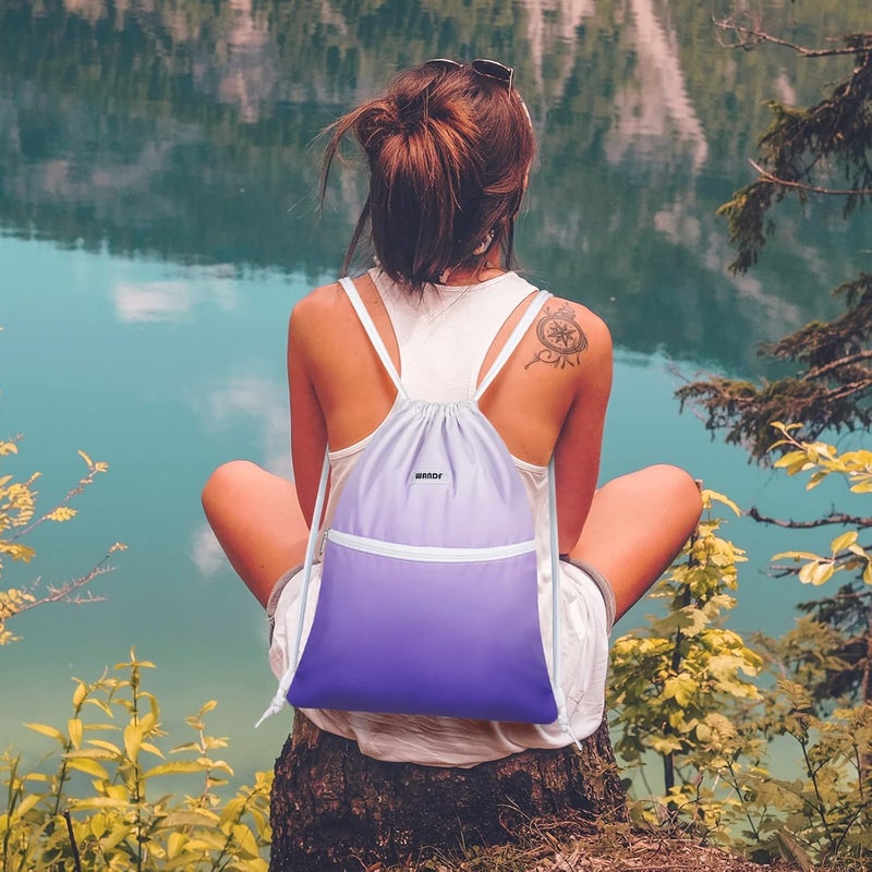 WANDF Drawstring Backpack String Bag Sackpack Cinch Water Resistant Nylon for Sport Yoga Gym Shopping (Purple Gradient) - Image 5