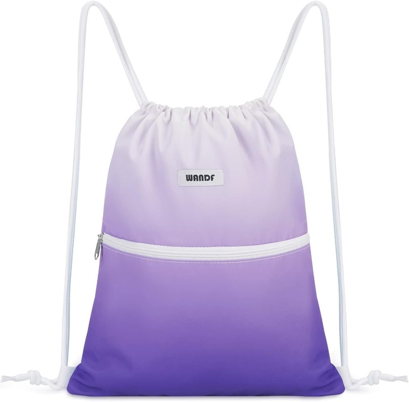 WANDF Drawstring Backpack String Bag Sackpack Cinch Water Resistant Nylon for Sport Yoga Gym Shopping (Purple Gradient) - Image 1