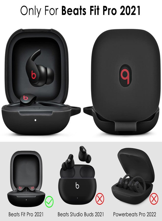 VISOOM Soft Case for Beats Fit Pro 2021 - Silicone Protective Cover for Apple Beats Fit Pro Earbuds With Keychain, Shockproof (Black) - Image 2