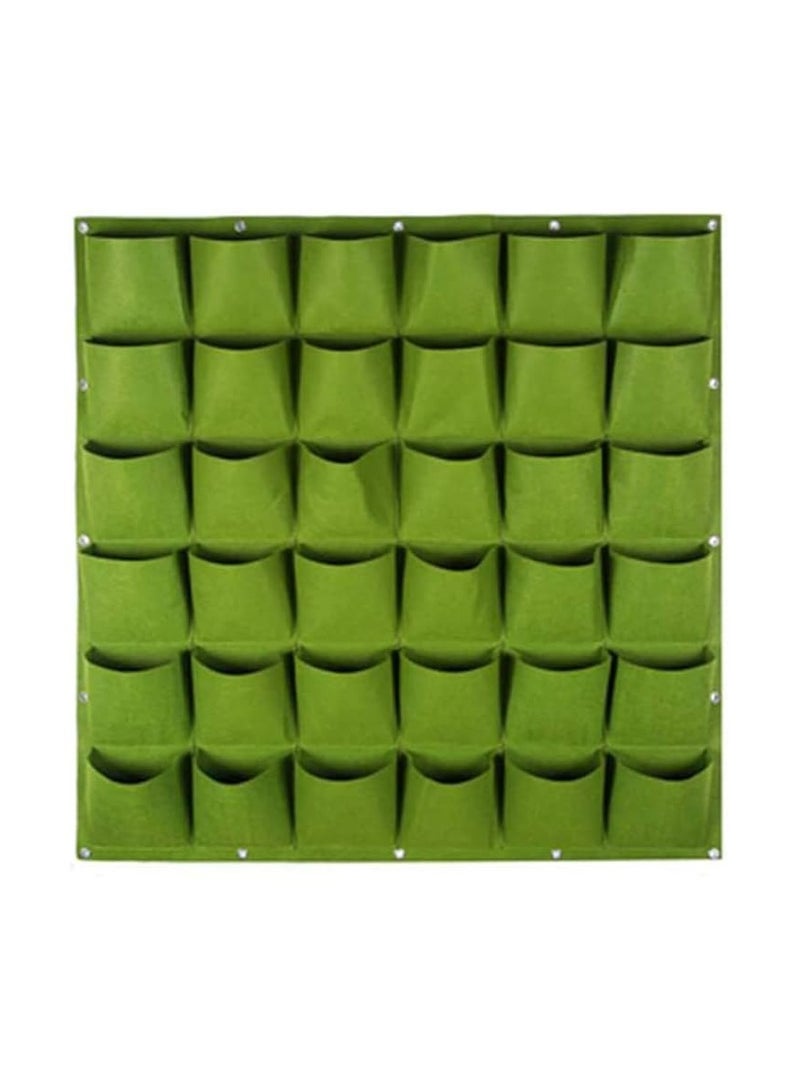 حقيبة زراعة جيب من قماش الفelt غير المنسوج، اللون - أخضر، الأبعاد: 100 سم طول × 100 سم عرض، حقيبة بـ 36 جيب، حقائب جيوب زراعة رأسية للأعشاب، الزهور، الخضروات، العصاريات - Image 1