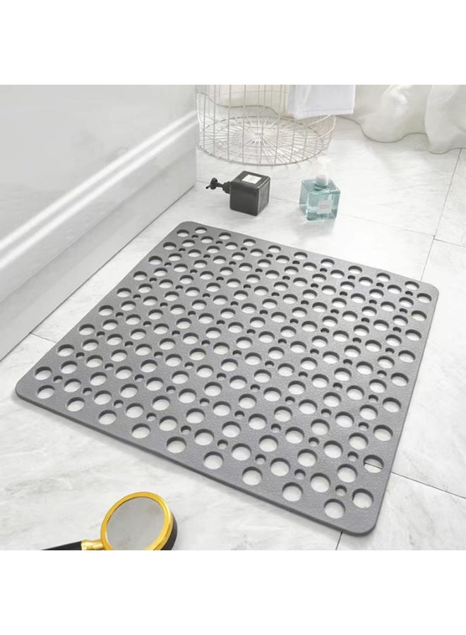Non Slip Bath Mat Anti Mould Shower Mats TPE Bathroom Bathtub Mat Floor Shower Mats Anti Slip Antibacterial with Suction Cups & Drainage hole Perfect for Everyone Safety Grey 21" x 21"/53 x 53cm - Image 1