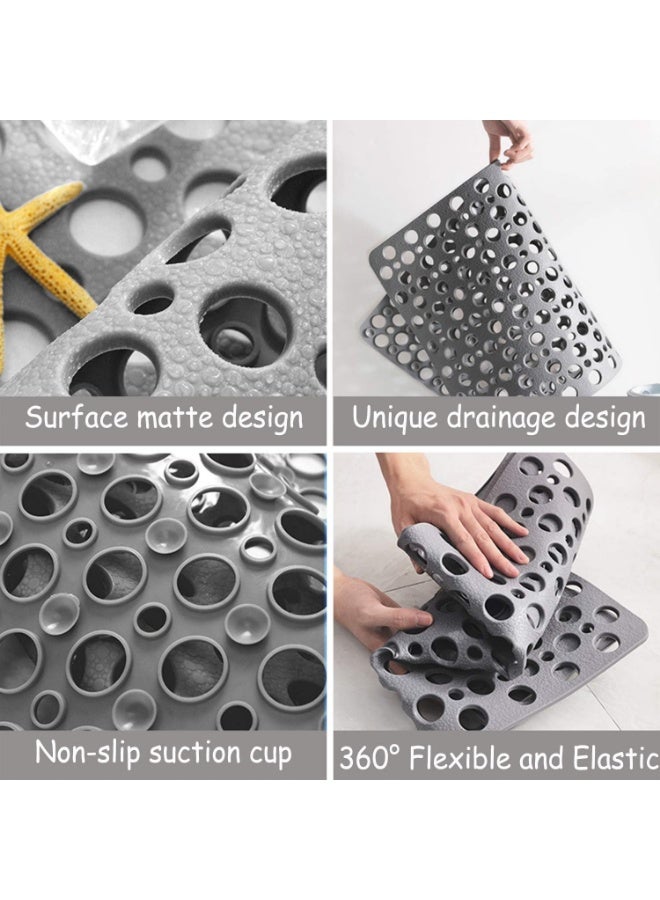 Non Slip Bath Mat Anti Mould Shower Mats TPE Bathroom Bathtub Mat Floor Shower Mats Anti Slip Antibacterial with Suction Cups & Drainage hole Perfect for Everyone Safety Grey 21" x 21"/53 x 53cm - Image 3