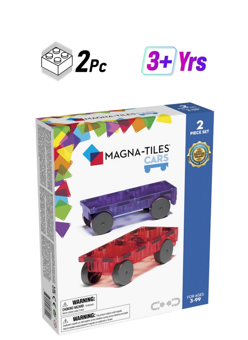 MAGNA-TILES Cars 2 Piece Expansion Set, Purple And Red, Original 3d Magnetic Building Tiles, For Kids Ages 3+  - Image 1