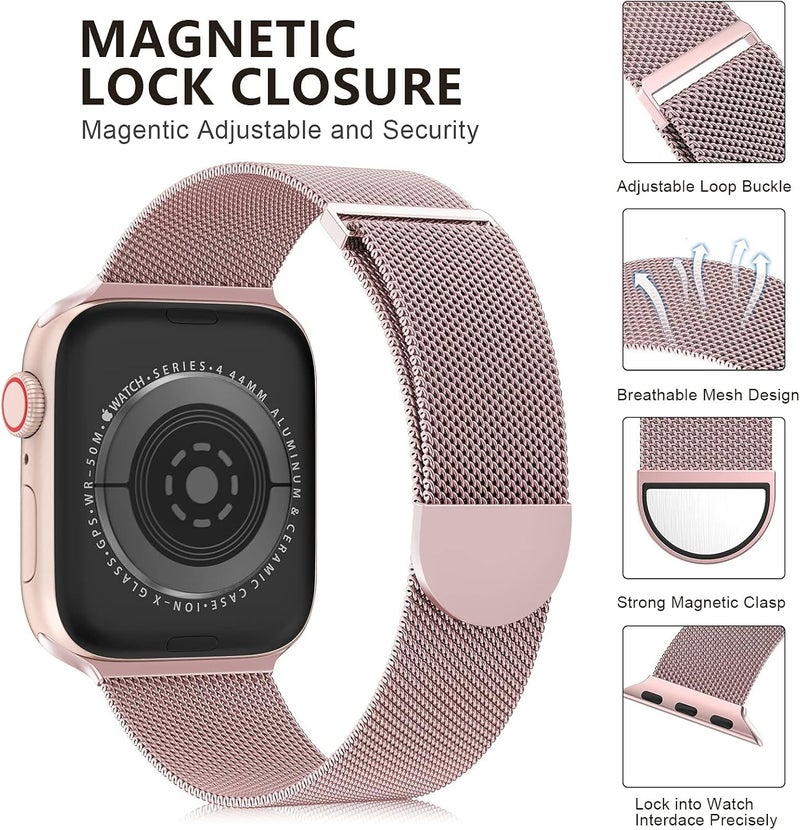 أنيوغرو متوافق مع سوار Apple Watch بمقاسات 49 مم و46 مم و44 مم و42 مم و41 مم و40 مم و38 مم للنساء والرجال، حزام معدني من الفولاذ المقاوم للصدأ مغناطيسي لسلسلة Ultra 3/2/1 و11 و10 و9 و8 و7 و6 و5 و4 و3 و2 وSE - Image 2