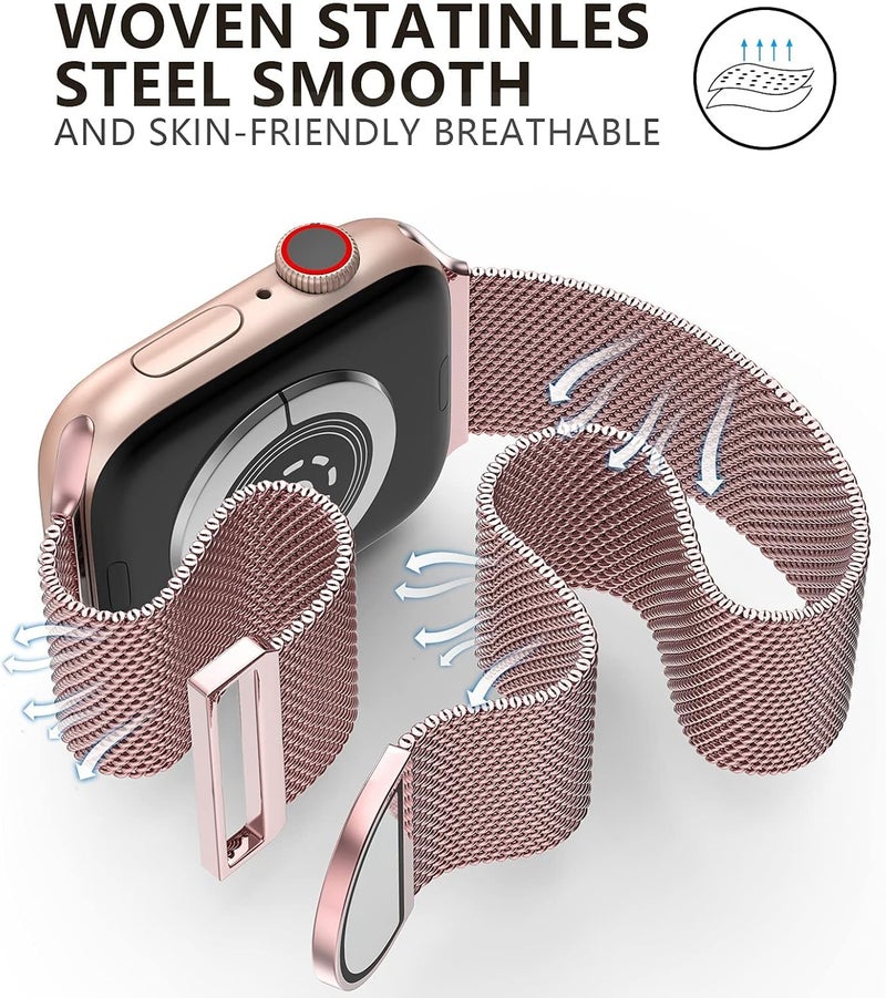 أنيوغرو متوافق مع سوار Apple Watch بمقاسات 49 مم و46 مم و44 مم و42 مم و41 مم و40 مم و38 مم للنساء والرجال، حزام معدني من الفولاذ المقاوم للصدأ مغناطيسي لسلسلة Ultra 3/2/1 و11 و10 و9 و8 و7 و6 و5 و4 و3 و2 وSE - Image 3