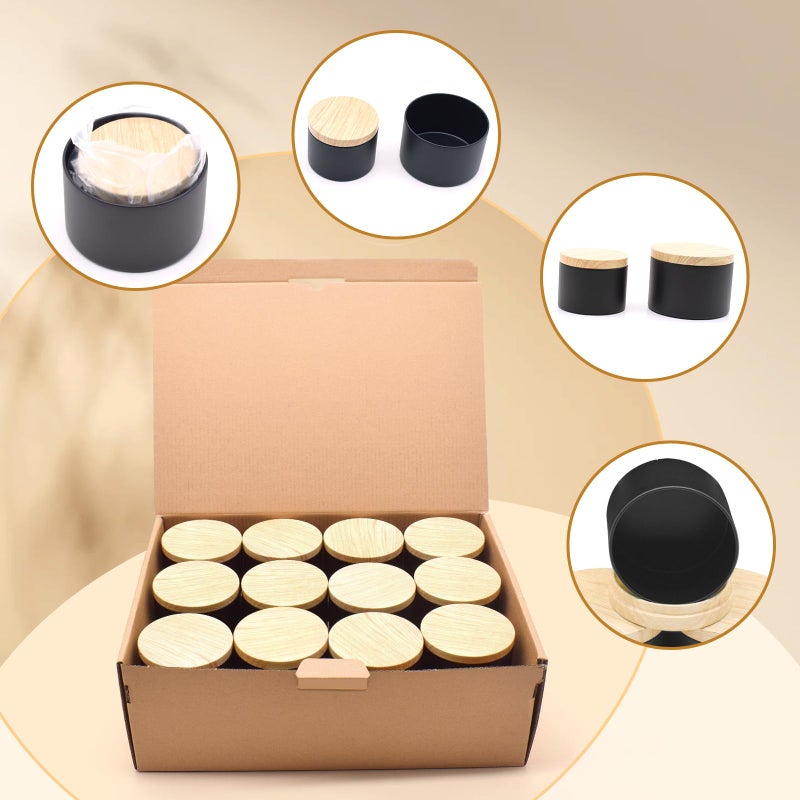 YJHSS 48-Pack Candle Jars, 24pcs 8oz + 24pcs 4oz Candle tins with Metal Wood-Grain Printing Lids, Empty Candle Jars for Making Candles Bulk Candle Containers-Black - Image 3
