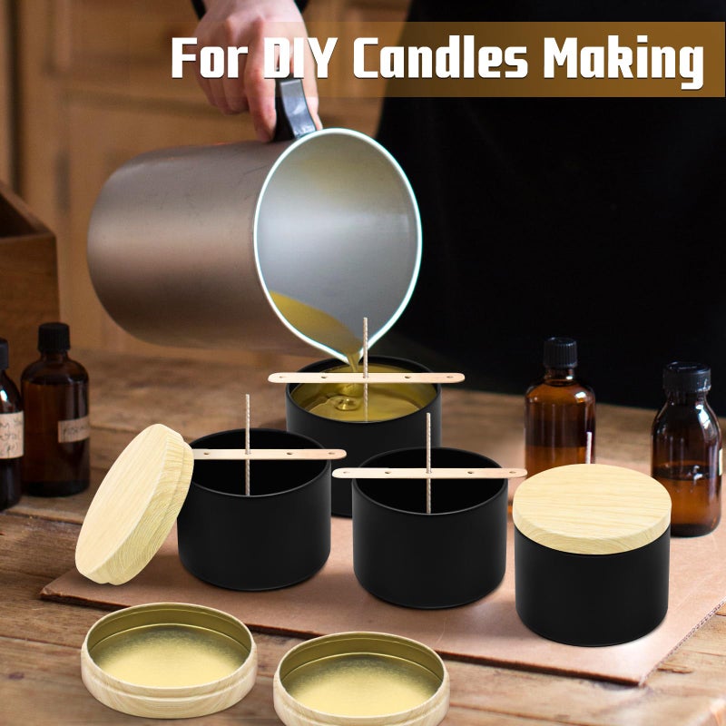 YJHSS 48-Pack Candle Jars, 24pcs 8oz + 24pcs 4oz Candle tins with Metal Wood-Grain Printing Lids, Empty Candle Jars for Making Candles Bulk Candle Containers-Black - Image 5