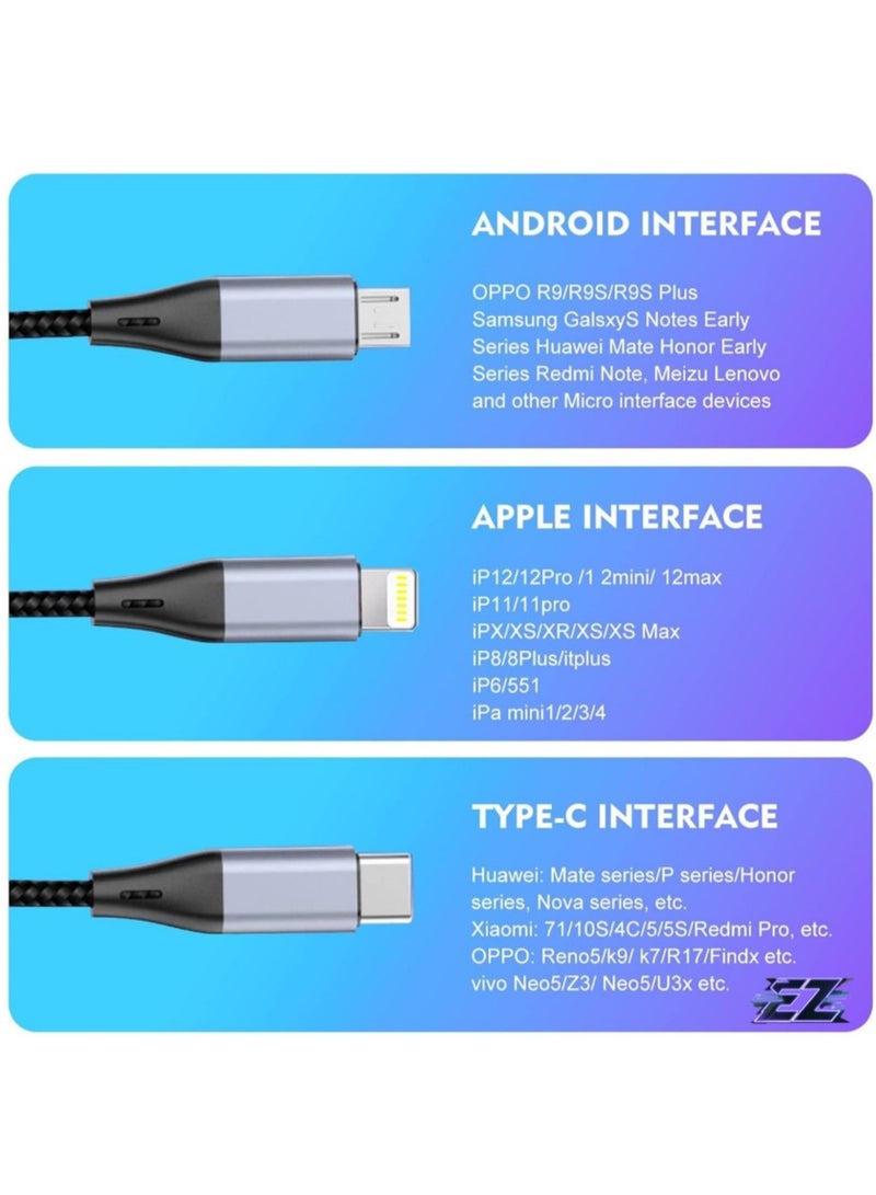 ELTRAZONE "3-in-1 USB Charging Cable – 5A Fast Charge Braided Nylon Universal Cord with USB-C, Micro USB, and Lightning Connectors" - Image 2