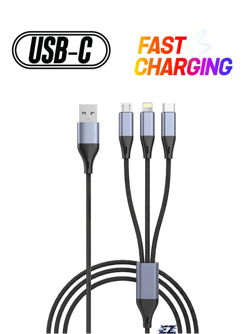 ELTRAZONE "3-in-1 USB Charging Cable – 5A Fast Charge Braided Nylon Universal Cord with USB-C, Micro USB, and Lightning Connectors" - Image 1