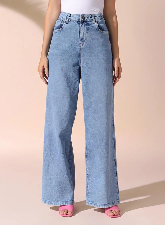 Dennis Lingo Women's Indigo 100% Cotton Solid Pattern Full Length Relaxed Jeans