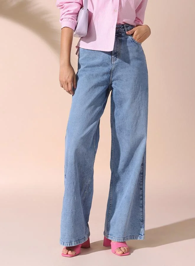 Dennis Lingo Women's Indigo 100% Cotton Solid Pattern Full Length Relaxed Jeans