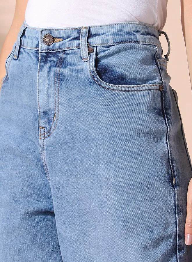 Dennis Lingo Women's Indigo 100% Cotton Solid Pattern Full Length Relaxed Jeans