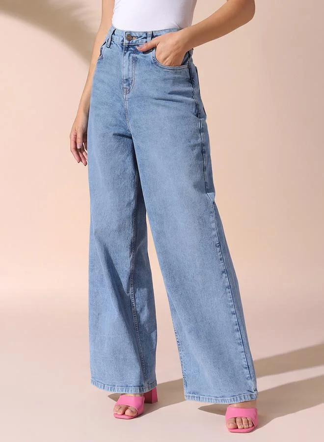 Dennis Lingo Women's Indigo 100% Cotton Solid Pattern Full Length Relaxed Jeans
