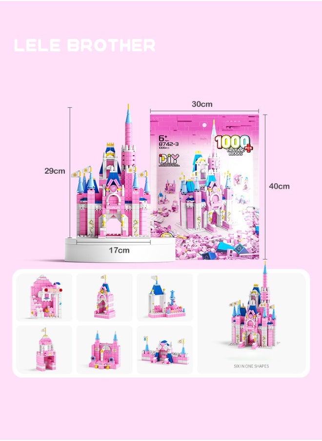 LELE BROTHER 6-in-1 Disney Castle Building Blocks Set, Princess Castle Building Toys, Pink Palace Toy Set, Pink Princess Castle Building Blocks Set, Ideal Gifts for Kids Age 6+ Year Old (1000 PCS)  - Image 2