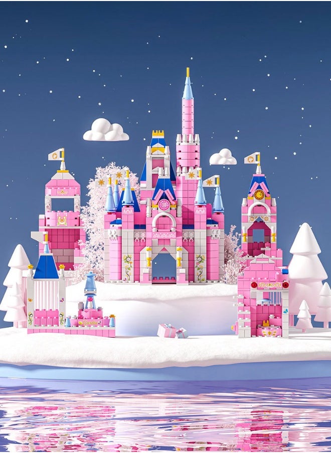 LELE BROTHER 6-in-1 Disney Castle Building Blocks Set, Princess Castle Building Toys, Pink Palace Toy Set, Pink Princess Castle Building Blocks Set, Ideal Gifts for Kids Age 6+ Year Old (1000 PCS)  - Image 4