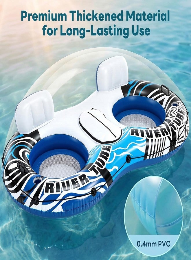 NEWBULIG Inflatable River Tube Float, 2 Person Heavy Duty River Float for Adults with Removable Cooler, Cup Holders, Durable Handles & Grab Rope, Tubing Float for Lake Pool Floating, Blue&Green - Image 4
