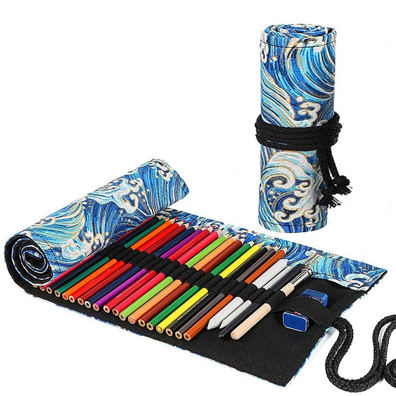Maxxlite 72 Holes Canvas Pencil Wrap Case for Adults and Kids Colored Pencil Roll Up Canvas Pouch Package for Sketching Drawing Writing Storage Constellation - Image 1