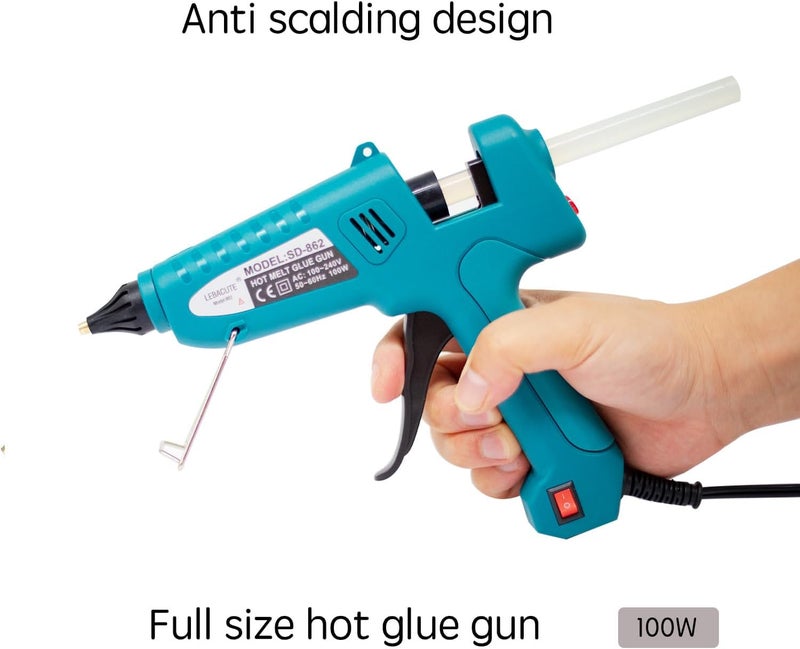 LEBACUTE Hot Glue Gun Set 100W, Professional Melt Glue Gun kit Full Size Anti Scalding Design Heavy Duty with 12 Pcs Premium Glue Sticks and 1 Kit Bag - Image 3