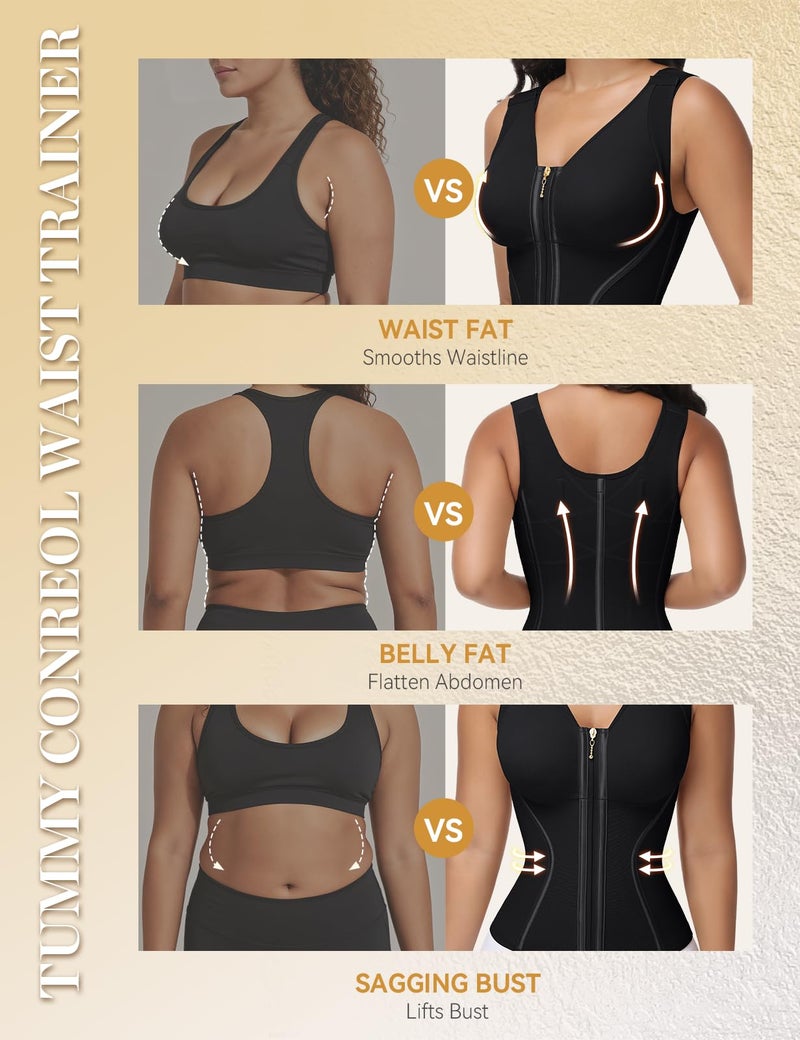 SHAPSHE Waist Trainer Corset for Women Tummy Control Workout Sport Hourglass Cincher Body Shaper Postpartum with Zipper Hook Black - Image 5