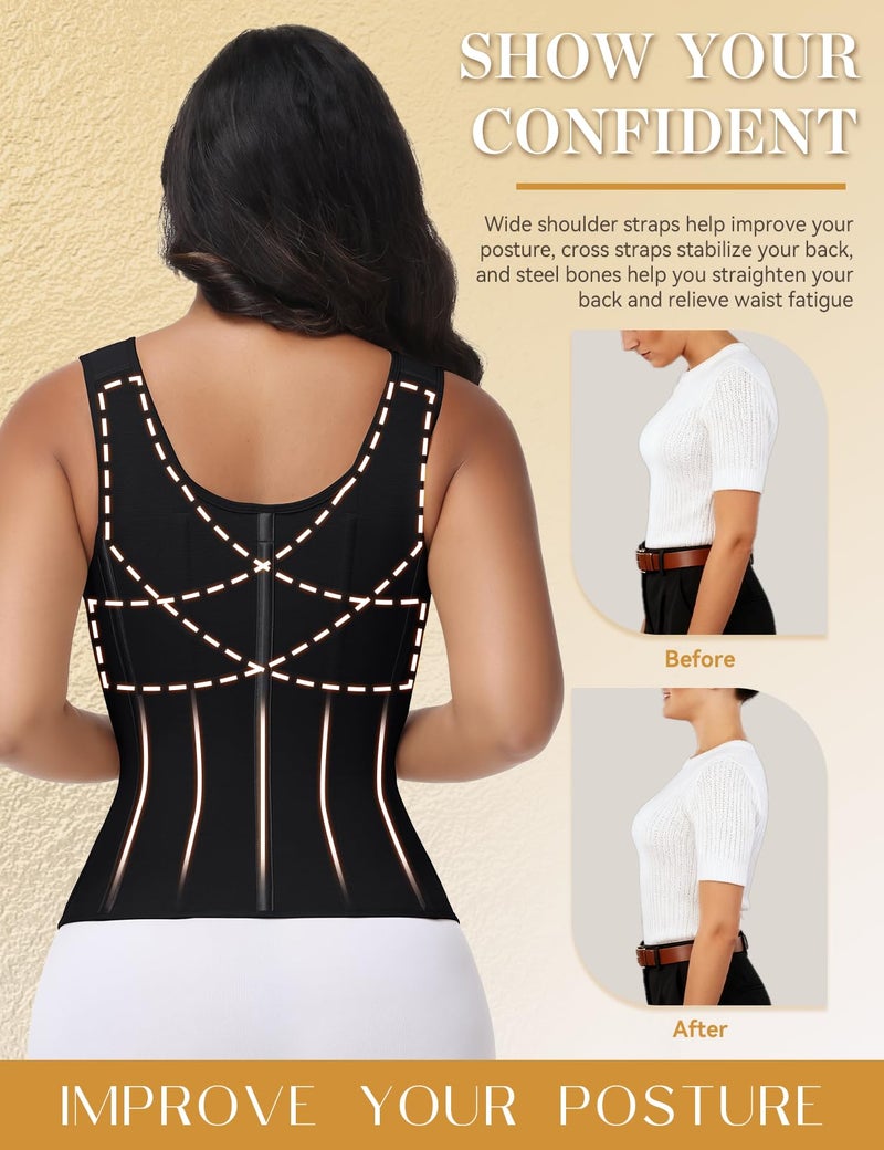 SHAPSHE Waist Trainer Corset for Women Tummy Control Workout Sport Hourglass Cincher Body Shaper Postpartum with Zipper Hook Black - Image 4