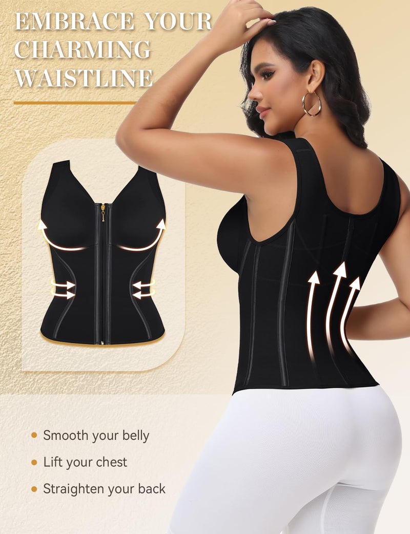 SHAPSHE Waist Trainer Corset for Women Tummy Control Workout Sport Hourglass Cincher Body Shaper Postpartum with Zipper Hook Black - Image 2