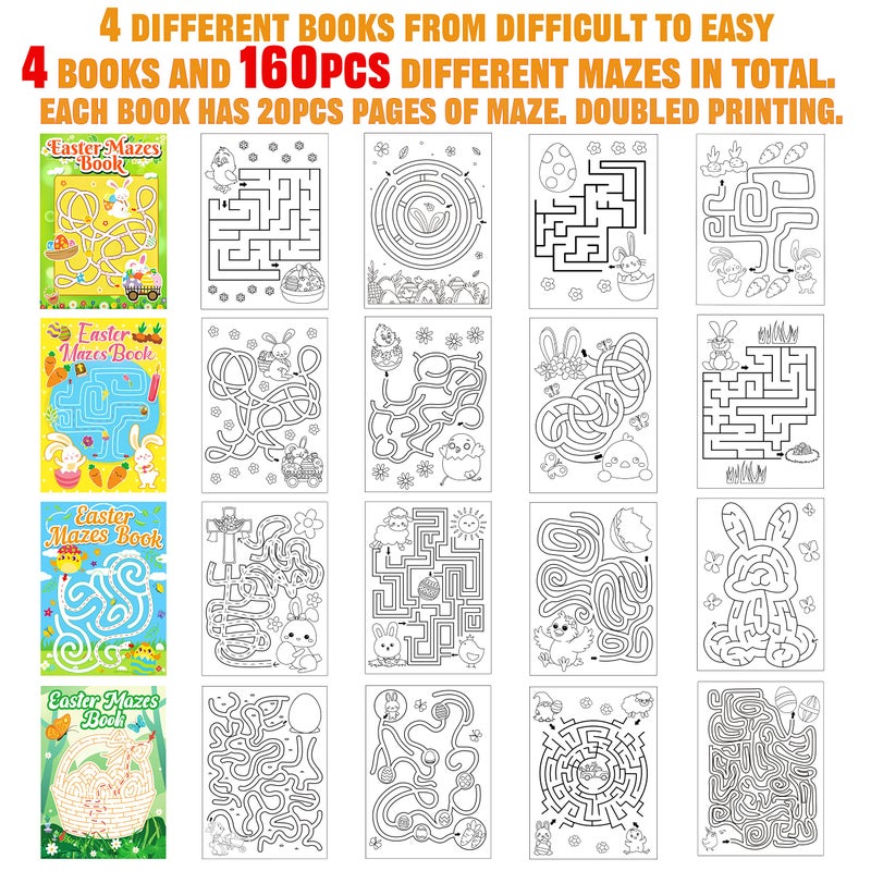 Winrain 4PCS Easter Basket Stuffers Maze Books for Kids, Children Crafts Games Activities, Ages 3-5, 4-8, 6-8, 8-12(160 Mazes of 4 Difficulty Levels) - Image 4