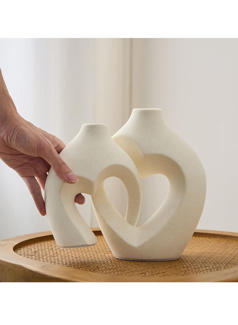 white Vases for Decor, Heart Shaped Ceramic Vase Set of 2, Nordic Heart Shaped Vases, Minimalist Decorative Vase for Table Centerpiece Wedding Dining Living Room Office House Decoration  - Image 3