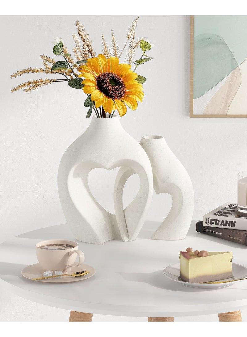 white Vases for Decor, Heart Shaped Ceramic Vase Set of 2, Nordic Heart Shaped Vases, Minimalist Decorative Vase for Table Centerpiece Wedding Dining Living Room Office House Decoration  - Image 5