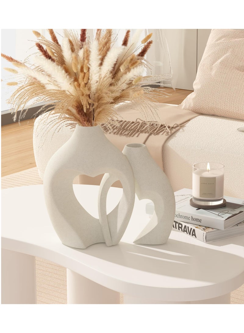 white Vases for Decor, Heart Shaped Ceramic Vase Set of 2, Nordic Heart Shaped Vases, Minimalist Decorative Vase for Table Centerpiece Wedding Dining Living Room Office House Decoration  - Image 4