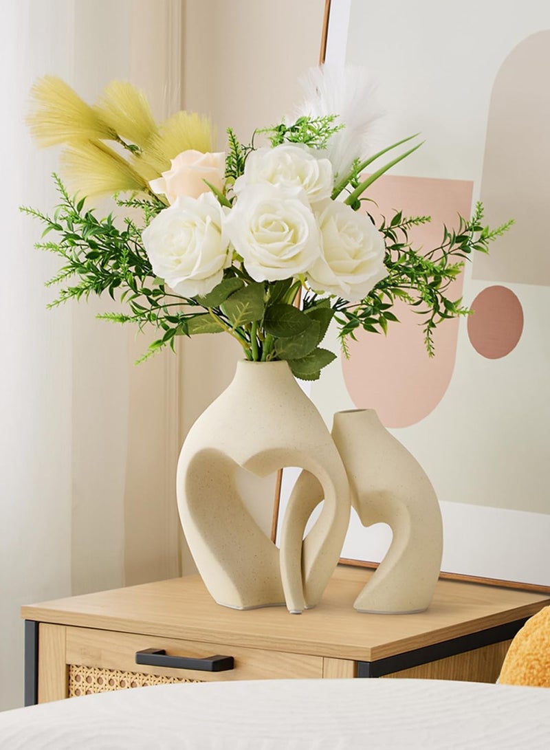 white Vases for Decor, Heart Shaped Ceramic Vase Set of 2, Nordic Heart Shaped Vases, Minimalist Decorative Vase for Table Centerpiece Wedding Dining Living Room Office House Decoration  - Image 1
