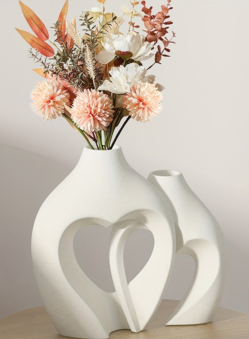 white Vases for Decor, Heart Shaped Ceramic Vase Set of 2, Nordic Heart Shaped Vases, Minimalist Decorative Vase for Table Centerpiece Wedding Dining Living Room Office House Decoration  - Image 2