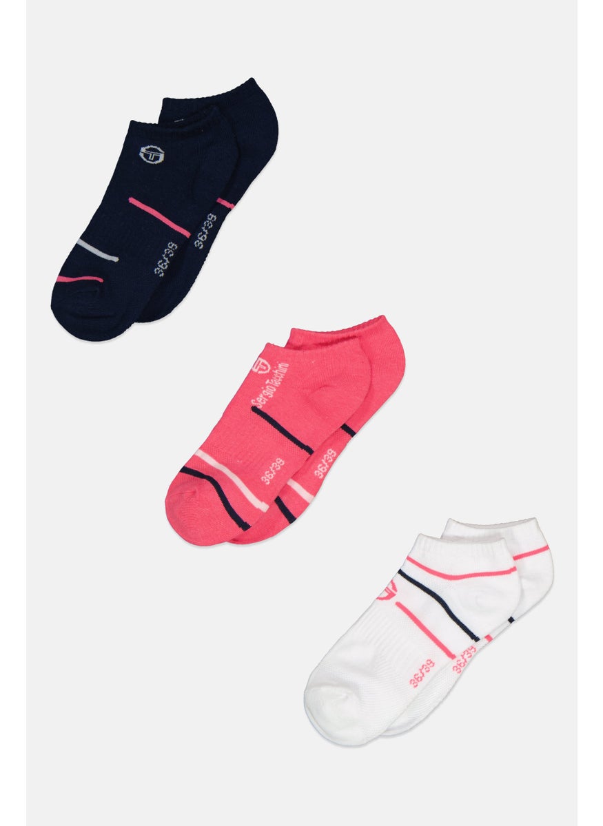Sergio Tacchini Kids Girl 3 Pair Brand Logo Low Cut Socks, White  - Image 1