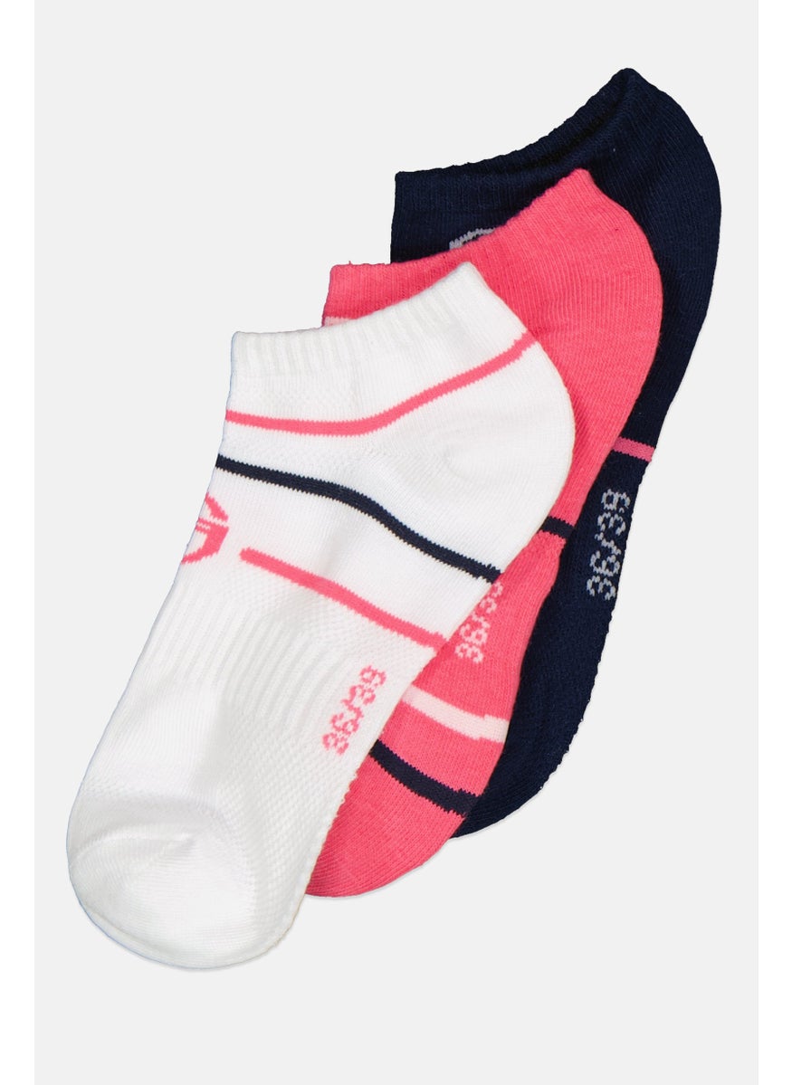 Sergio Tacchini Kids Girl 3 Pair Brand Logo Low Cut Socks, White  - Image 2