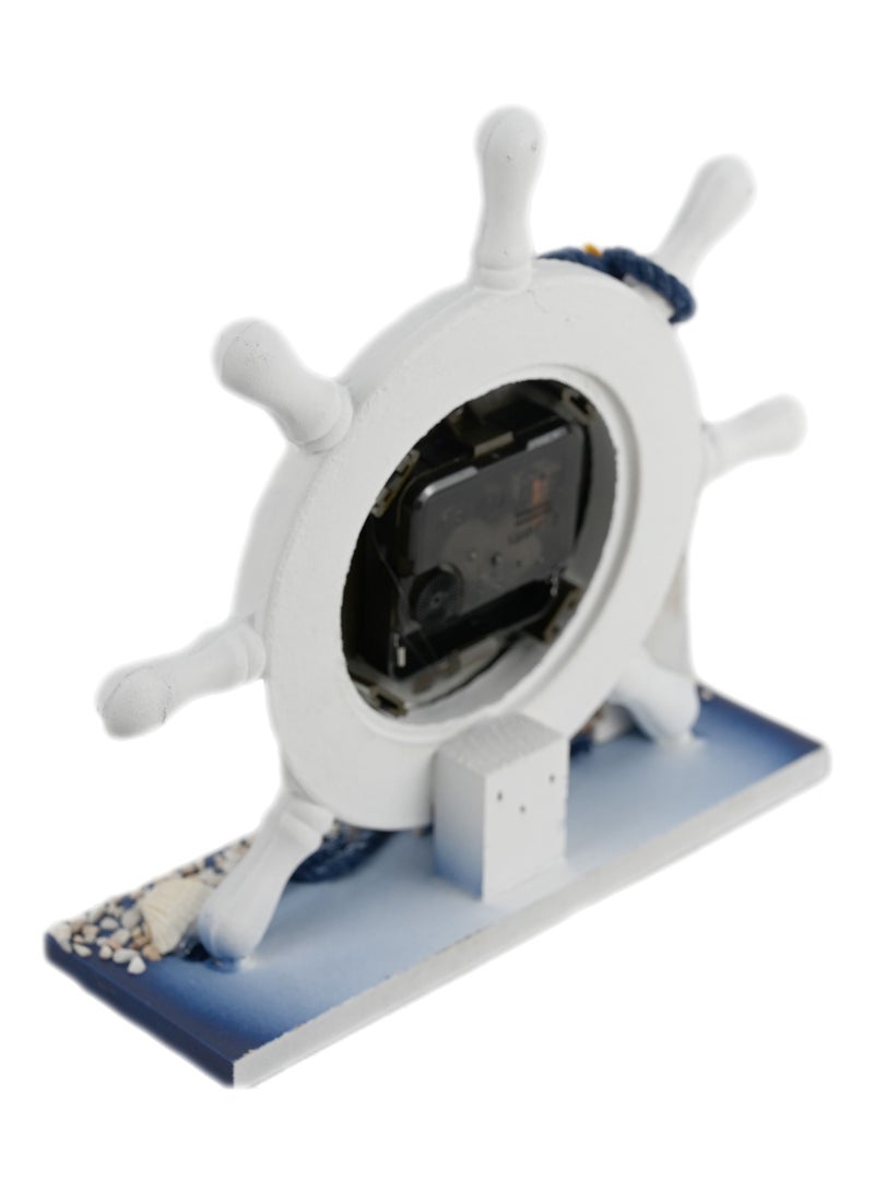 Mediterranean Style Clock With Boat Steering Wheel & Lighthouse Structure  Classic Coastal Style Home & Office Decorative Clock - Image 3