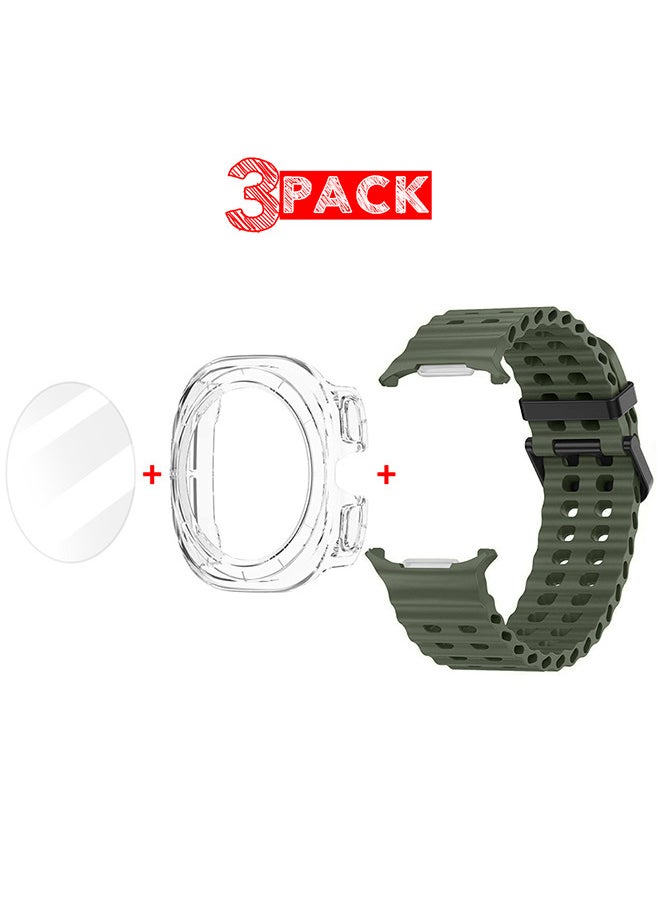 CATANES (for Samsung Galaxy Watch 7 Ultra) 3 Packs Silicone Band, Case and Screen Protector, Soft Ocean Silicone Sport Strap Replacement Accessory  - Image 1