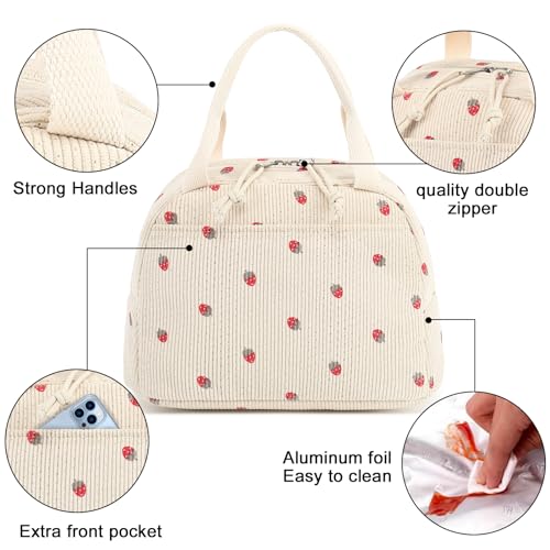 Bluboon Lunch Bag for Women Men Cute Corduroy Lunch Tote Bags Reusable Insulated Lunch Box Large Capacity Reusable Insulated Cooler for Work Picnic or Travel - Image 5