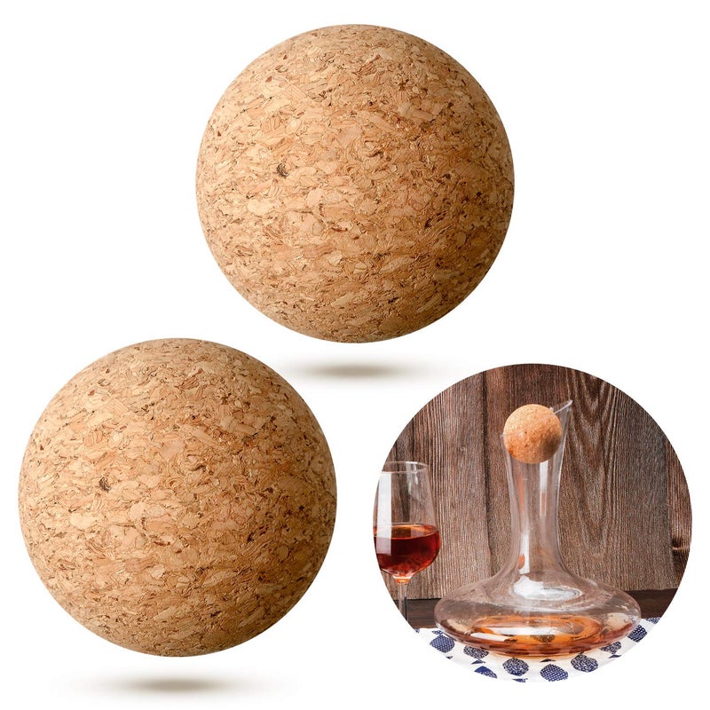 Shappy 2 Pieces Cork Ball Wooden Cork Ball Stopper for Wine Glass Decanter Stopper Replacement Wine Carafe Decanter Bottle Replacement for Christmas Holiday Party Supply (2.4 Inch/ 6.1 cm) - Image 1