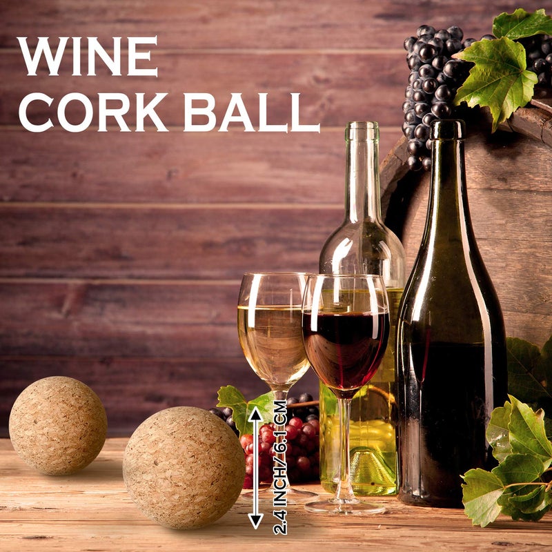 Shappy 2 Pieces Cork Ball Wooden Cork Ball Stopper for Wine Glass Decanter Stopper Replacement Wine Carafe Decanter Bottle Replacement for Christmas Holiday Party Supply (2.4 Inch/ 6.1 cm) - Image 2