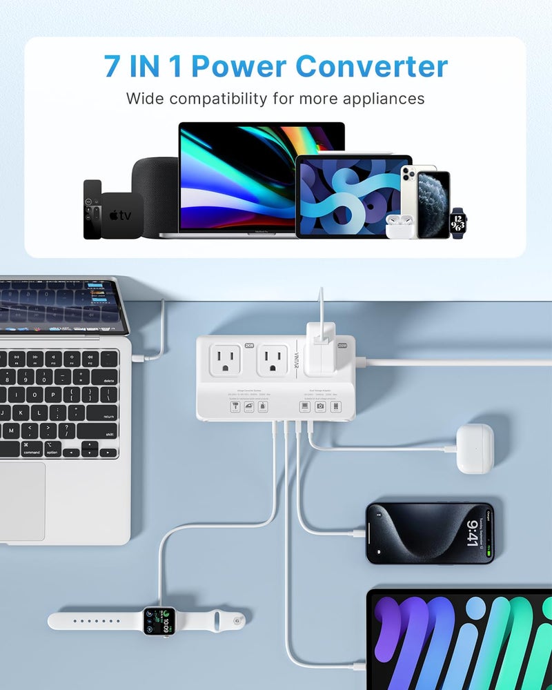 VINTAR 220V to 110V Voltage Converter, VINTAR 2000W Universal Travel Adapter Voltage Converter US to Europe, International Step Down Transformer Power Converters Adapter Combo for EU UK JP AU in SA - Image 4