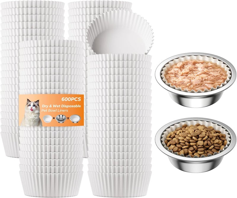 Etersky Pet Disposable Bowl Liners, Small Paper Dish Pads for Cats & Small Dogs, Round Feeding Station Inserts, Compatible with Dry or Wet Food, Leak-Resistant Meal Mats, 600 Count, White - Image 1