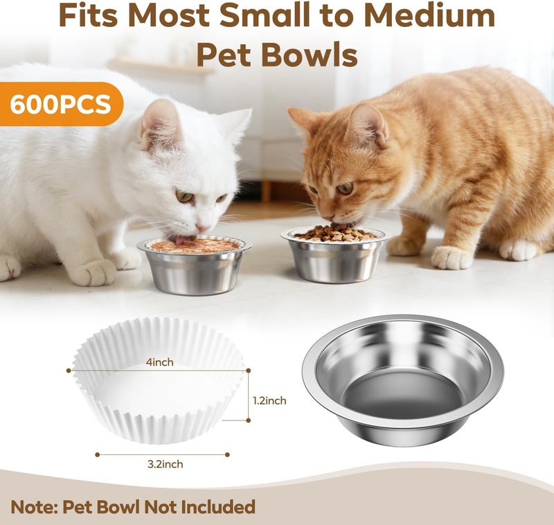 Etersky Pet Disposable Bowl Liners, Small Paper Dish Pads for Cats & Small Dogs, Round Feeding Station Inserts, Compatible with Dry or Wet Food, Leak-Resistant Meal Mats, 600 Count, White - Image 2