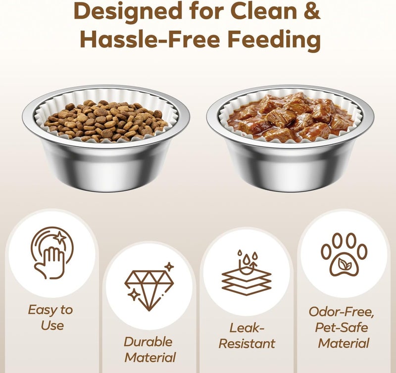 Etersky Pet Disposable Bowl Liners, Small Paper Dish Pads for Cats & Small Dogs, Round Feeding Station Inserts, Compatible with Dry or Wet Food, Leak-Resistant Meal Mats, 600 Count, White - Image 3