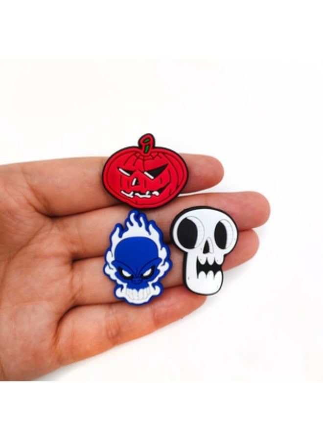20 Pcs Gothic Halloween Skull PVC Shoe Charms Set, Spooky Pumpkin Reaper Skeleton Cartoon Croc Charms, Detachable Clog Sandal DIY Decor Accessories For Halloween Party Favors - Image 3
