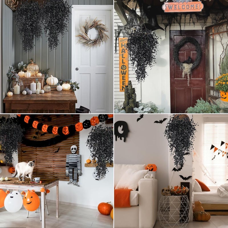 VRB Dec 2 Pcs Artificial Dry Baby's Breath Greenery Hanging Plants Vines Fake Ivy Hanging Flowers Vine Wall Hanging for Home Decor,Wall,Balcony Decoration. (2, Black Baby's Breath Fern Hanging) - Image 5