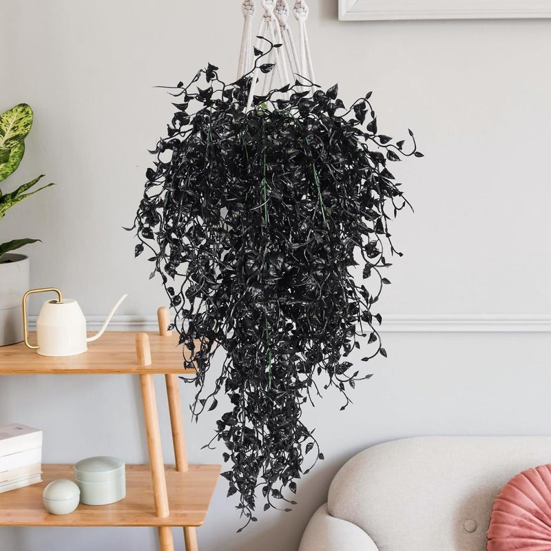 VRB Dec 2 Pcs Artificial Dry Baby's Breath Greenery Hanging Plants Vines Fake Ivy Hanging Flowers Vine Wall Hanging for Home Decor,Wall,Balcony Decoration. (2, Black Baby's Breath Fern Hanging) - Image 4