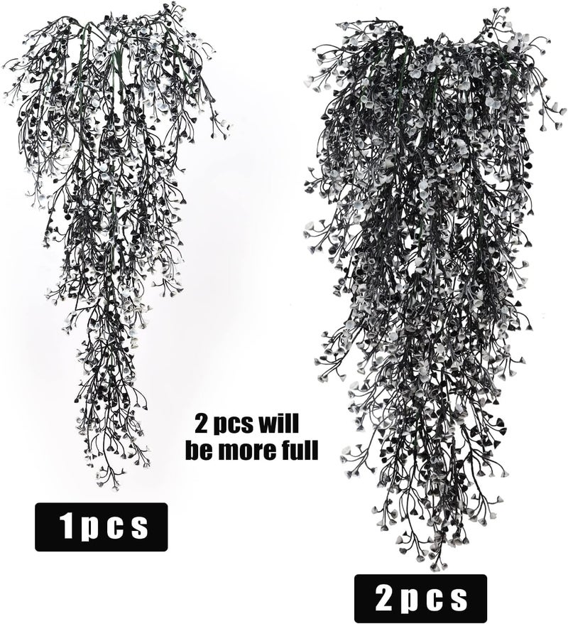 VRB Dec 2 Pcs Artificial Dry Baby's Breath Greenery Hanging Plants Vines Fake Ivy Hanging Flowers Vine Wall Hanging for Home Decor,Wall,Balcony Decoration. (2, Black Baby's Breath Fern Hanging) - Image 3