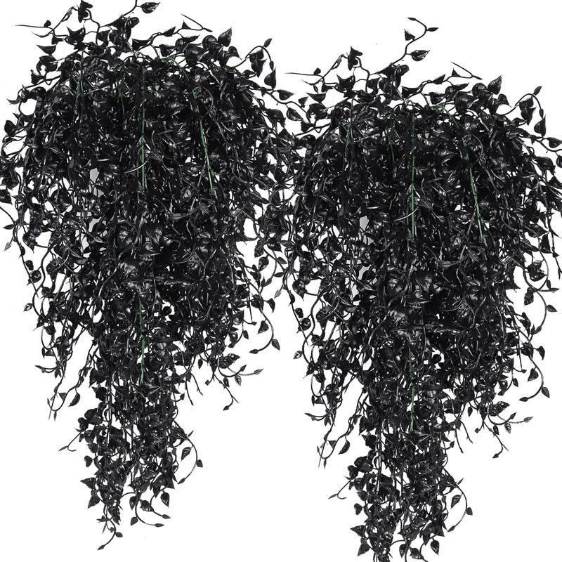 VRB Dec 2 Pcs Artificial Dry Baby's Breath Greenery Hanging Plants Vines Fake Ivy Hanging Flowers Vine Wall Hanging for Home Decor,Wall,Balcony Decoration. (2, Black Baby's Breath Fern Hanging) - Image 1