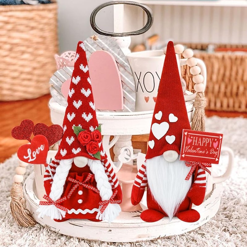 CRCZK Valentine's Day Gnome Decor 2 Pack Handmade Plush Swedish Gnomes Party Ornaments for Holiday Home Gifts Decorations - Image 2