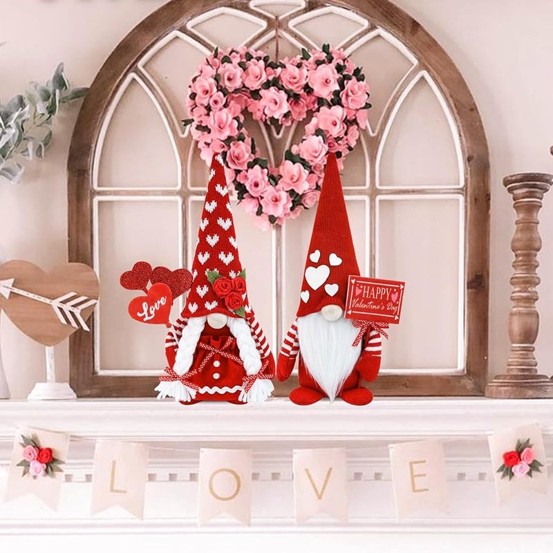 CRCZK Valentine's Day Gnome Decor 2 Pack Handmade Plush Swedish Gnomes Party Ornaments for Holiday Home Gifts Decorations - Image 3