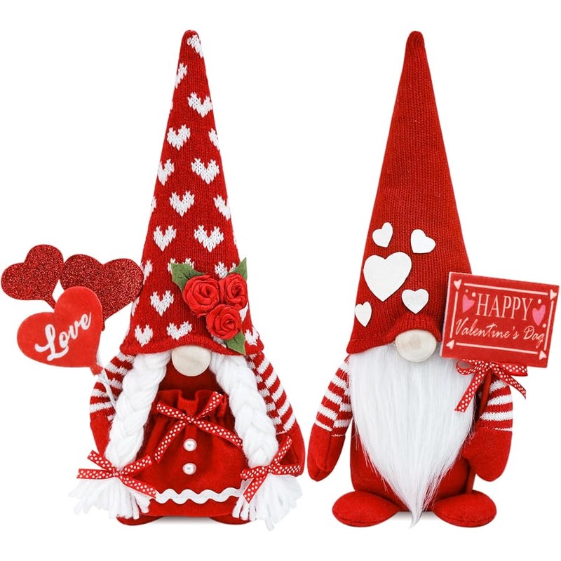 CRCZK Valentine's Day Gnome Decor 2 Pack Handmade Plush Swedish Gnomes Party Ornaments for Holiday Home Gifts Decorations - Image 1